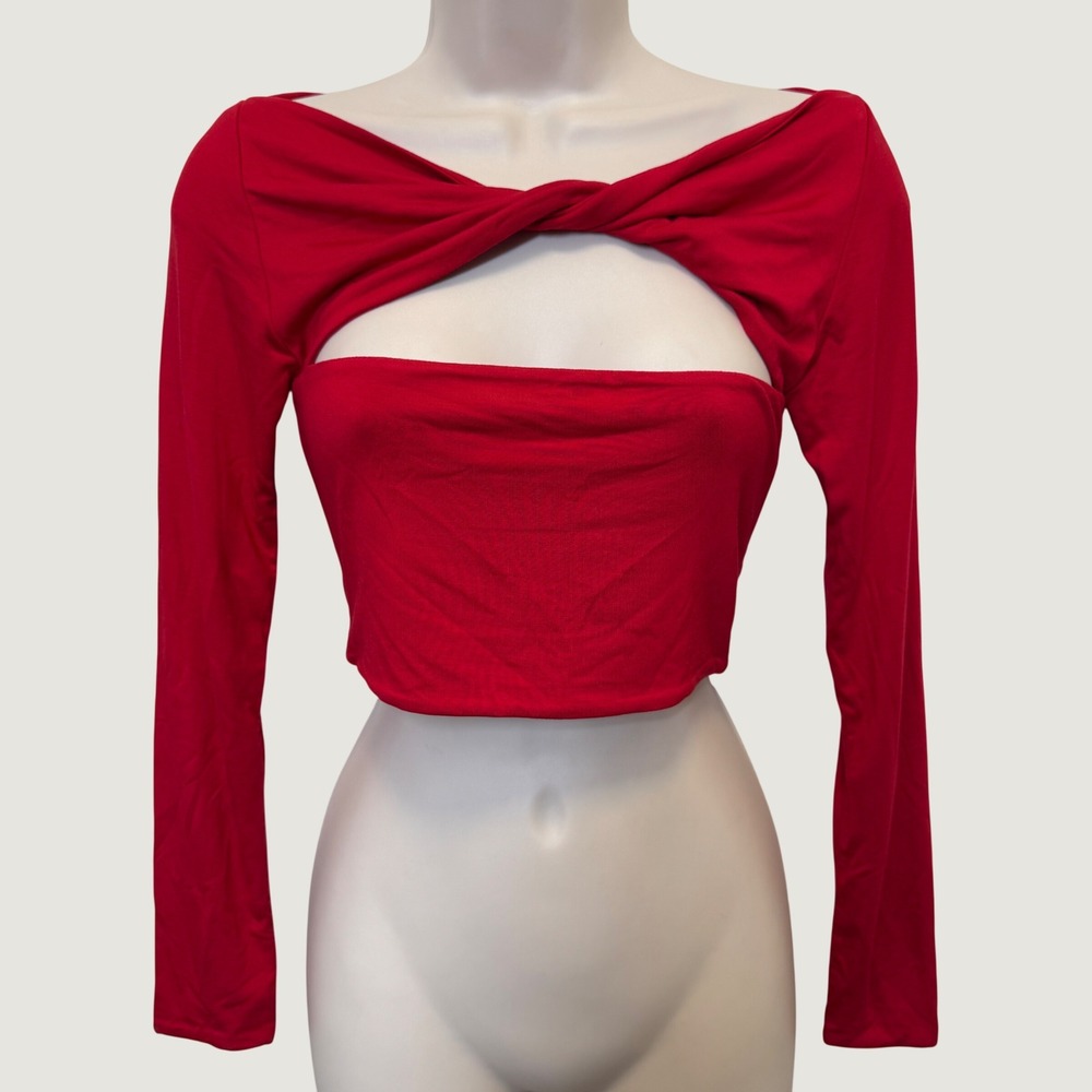 SER.O.YA Women Ellis Crop Top M Red Cutout Twist Stretch Long Sleeve Baddie Bold